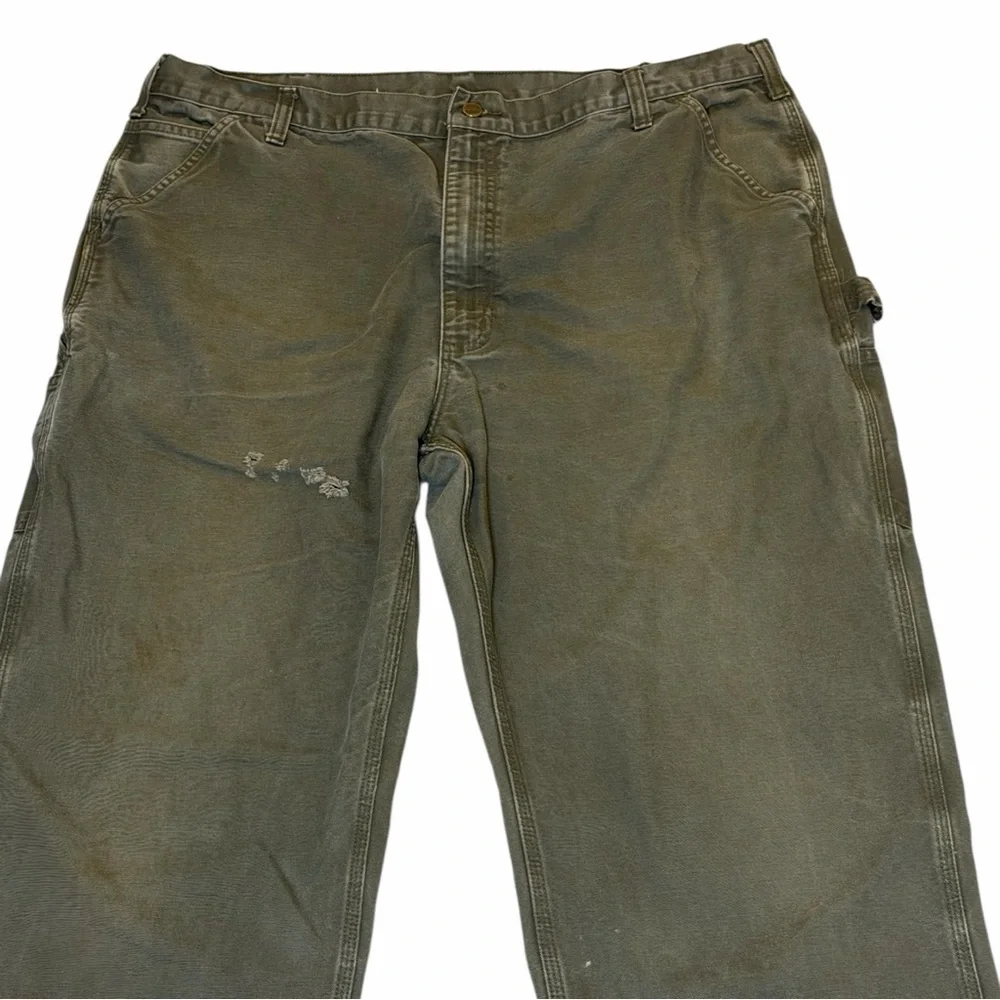 Sun-Faded Moss Carhartt Carpenter Work Pants • Thrashed Workwear Vibe 40x32